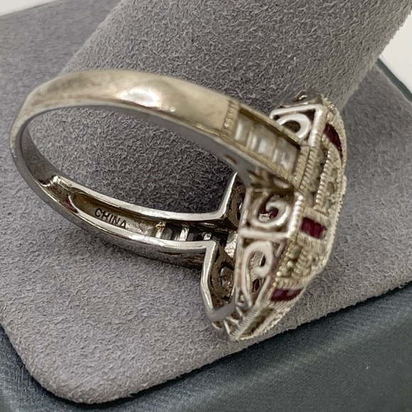 Prime Art & Jewel Art Deco Pink/Red Cubic Zirconia Ring Size 9 - Picture 6 of 12